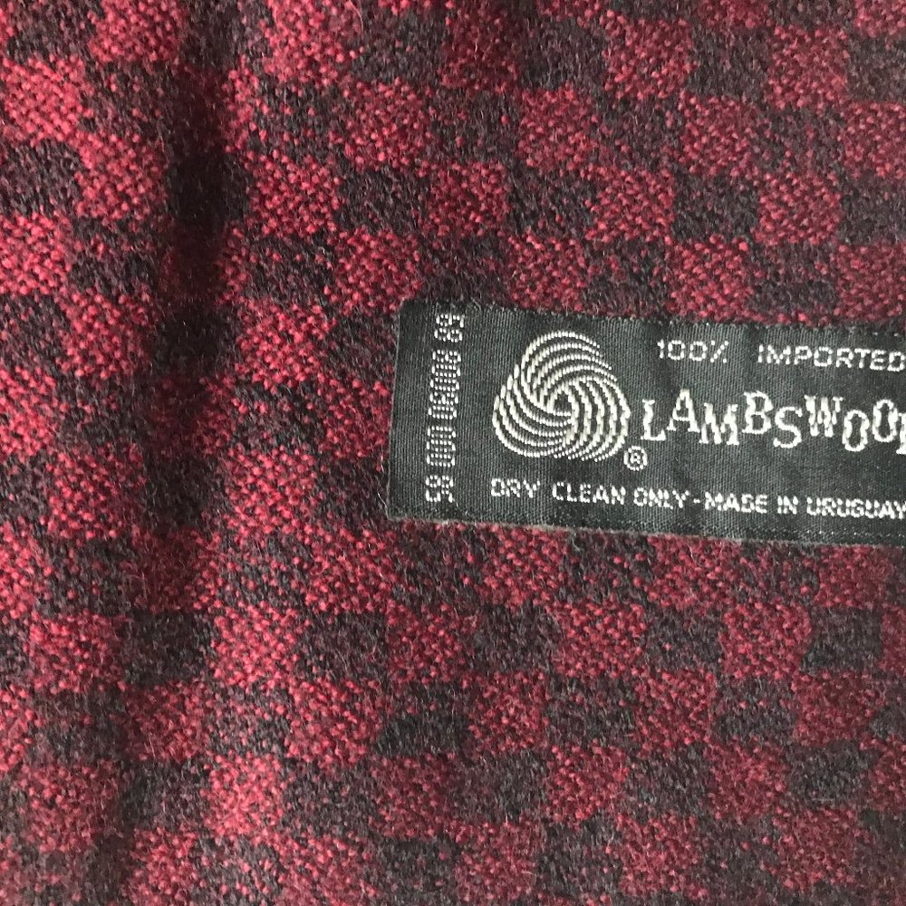 Vintage 100%  Lambswool  Scarf Burgundy/black  checks Lk NEw